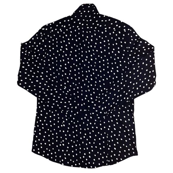 Michael Kors Trim Stretch Navy Blue & White Polka Dot Button Down Shirt Large - Picture 4 of 6